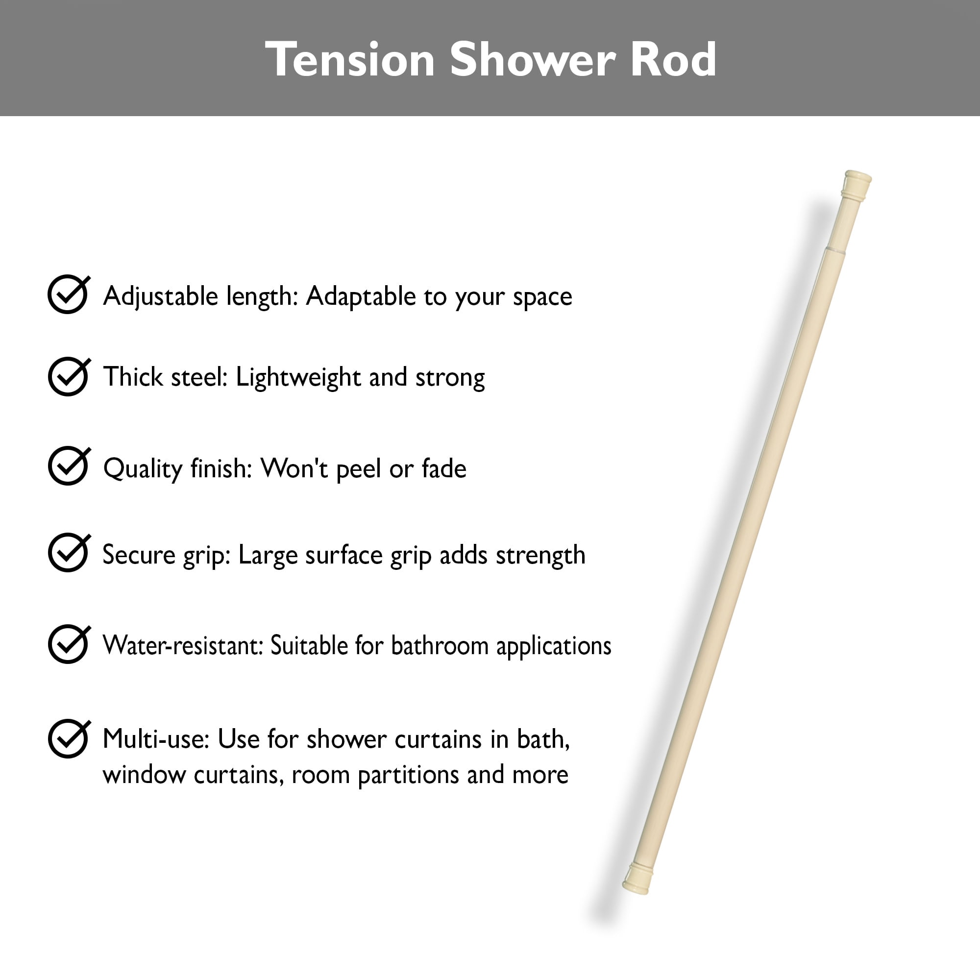 Design House Steel 36"-63" Expandable Tension Shower Curtain Rod