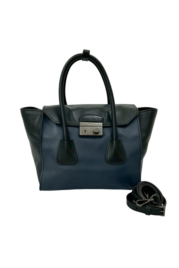 Pre-Owned PRADA Prada Logo Two-Tone Leather 2-Way Handbag, Shoulder Bag, Tote Black,... (Good)