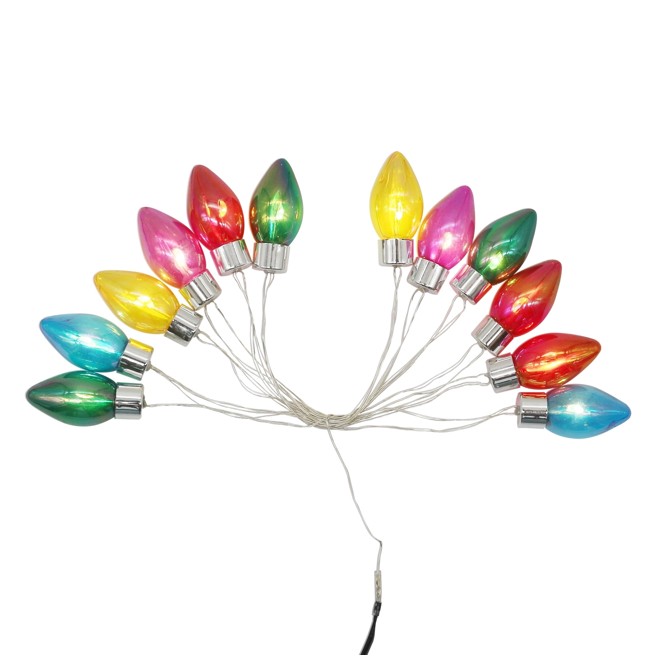 Indoor 12-Count Battery-Operated LED C7 Christmas String Lights, Multicolor, Silver Wire, 5.5', by Holiday Time