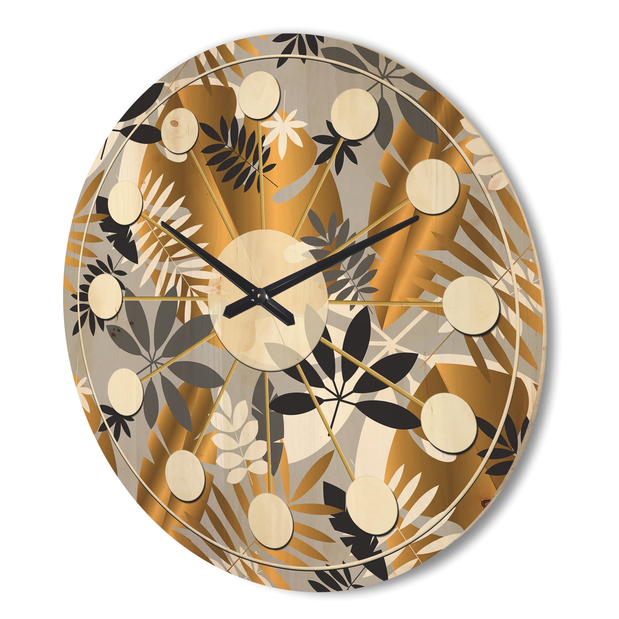 Designart 'Retro Geometric Luxury Jungle Foliage Pattern' Mid-Century Modern Wood Wall Clock
