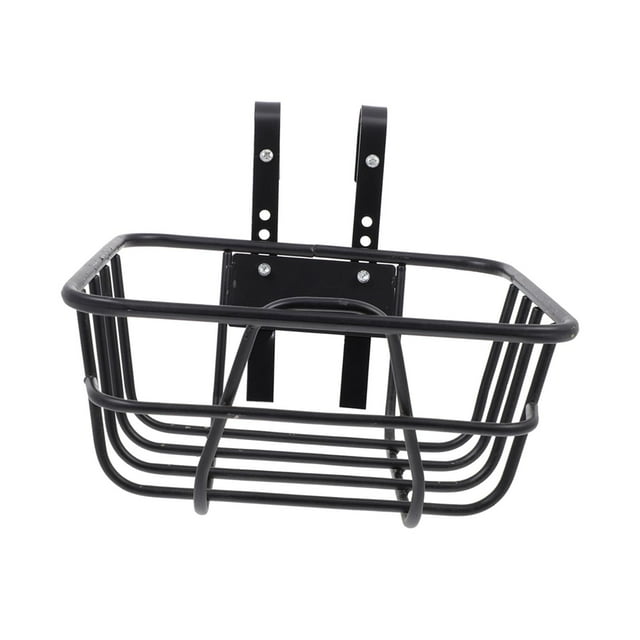 Cesta frontal de alambre de Metal para bicicleta con ganchos, marco reforzado Universal de fácil instalación, cesta de almacenamiento negra de