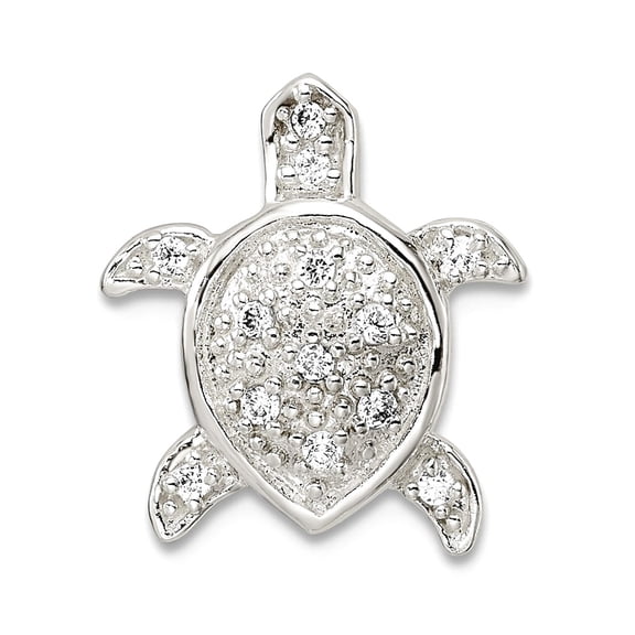 14.2mm 925 Sterling Silver Polished Cubic Zirconia Turtle Chain Slide Chain Necklace for Women and Men