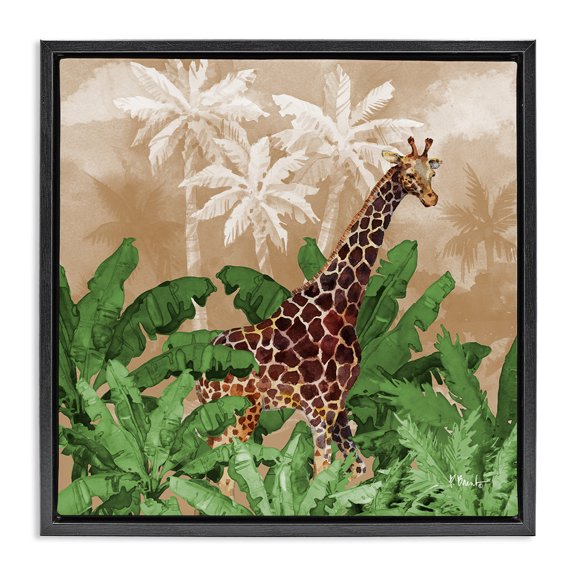 Stupell Industries Jungle Life Giraffe Animals & Insects Painting Black Floater Framed Canvas Art Print Wall Art, 18 x 18