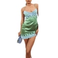 thumbnail image 3 of hirigin Women Bodycon Mini Dress Spaghetti Straps Low-cut Sleeveless Lace Patchwork Contrast Color Skinny Short Dress, 3 of 4