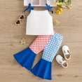 thumbnail image 7 of Okbabeha Baby Girls 4th Of July Outfits Halter Sleeveless T-shirt Tops Checkerboard Bell Bottoms Toddler Summer Clothes Set, 7 of 7