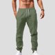 thumbnail image 4 of Pantalones informales holgados de lino de color liso para hombre: cintura elástica, tejido transpirable para mayor comodidad diaria, varios tamaños disponibles., 4 of 8
