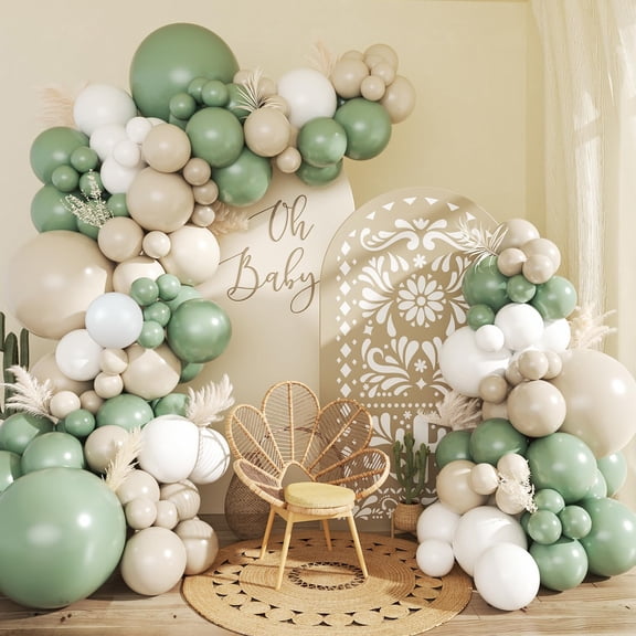 147Pcs Sage Green, Beige & White Balloon Garland Arch Kit - Avocado Green & Neutral Latex Balloons for Baby Shower, Wedding & Birthday Party Decorations