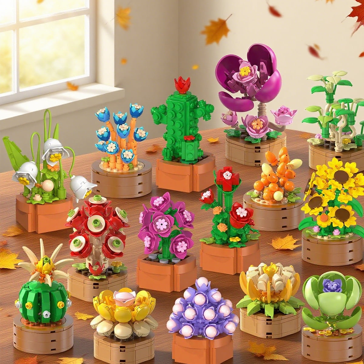 Cubimana 15 Pack Mini Flower Succulents Building Sets Botanical Collection (1314PCS)
