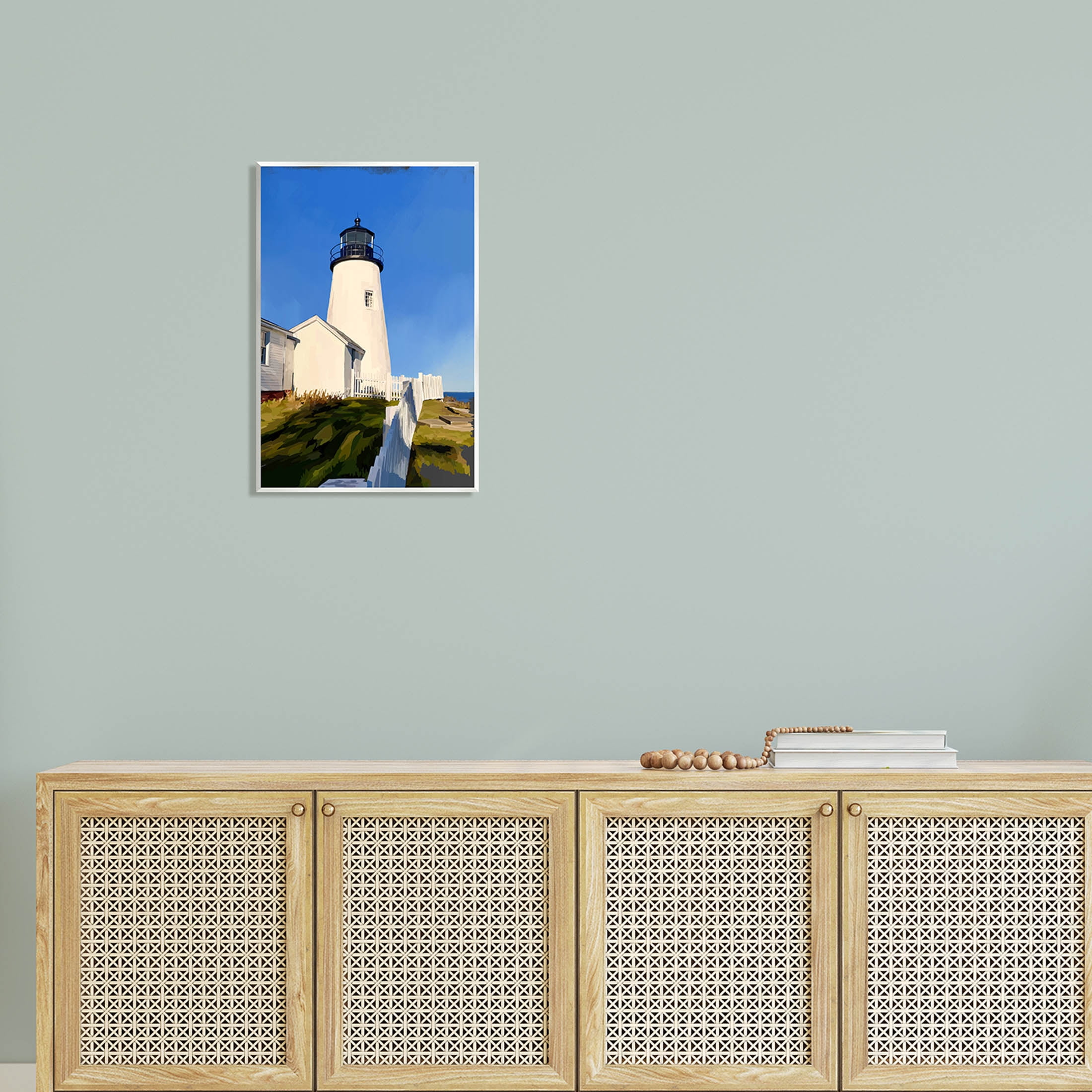 Lighthouse Ocean Beach View Coastal Graphic Art Unframed Art Print Wall Art