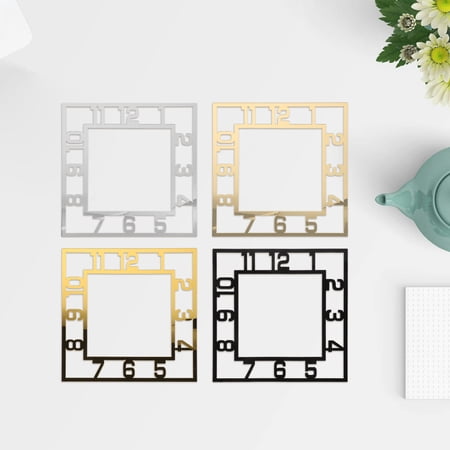 RENACLIPY 4Pcs Stylish Square Wall Clock Stickers for Home Acrylic Modern Wall Decals for Living Room