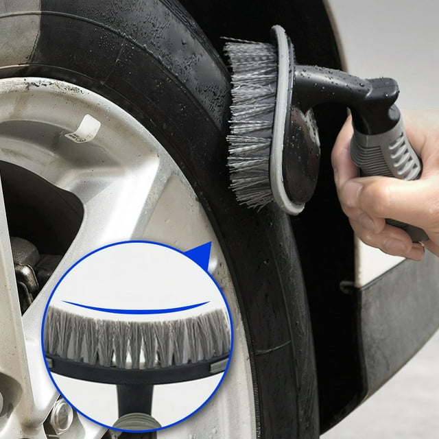 Car Tire Brush With Large Curved Head Design Portable Strong Stain Removal Comfortable And Versatile For Convenient Storage