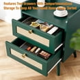 thumbnail image 4 of Nightstands Set Of 2 With Charging Station, Modern Boho Rattan Bedside Tables With 2 Drawers, Solid Wood Legs, Open Storage End Tables For Bedroom Living Room Dorm, Green, 4 of 5