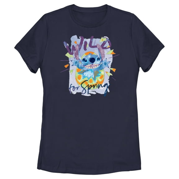 Women's Lilo & Stitch Easter Stitch Wild for Spring Egg Graphic Tee Navy Blue X Large