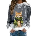 thumbnail image 1 of Chandail en Molleton Imprimé Joyeux Noël pour Femmes Col Rond Décontracté Manches Longues Coupe Ample Blouse d'Entraînement Col Rond Confortable, 1 of 4