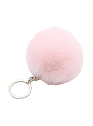 6 Large Genuine Fur Pom Pom Puff Ball Car Keyring / Bag Purse Charm (Natural Brown)
