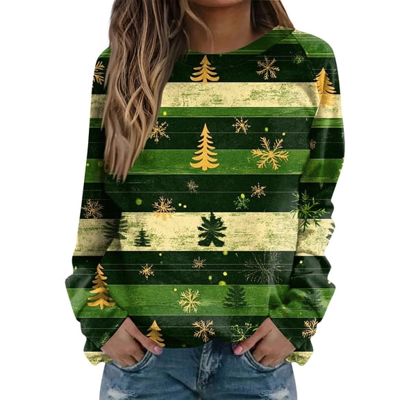 Women's Fashion Casual Long Sleeve Christmas Printed Neck Sweatshirt Top