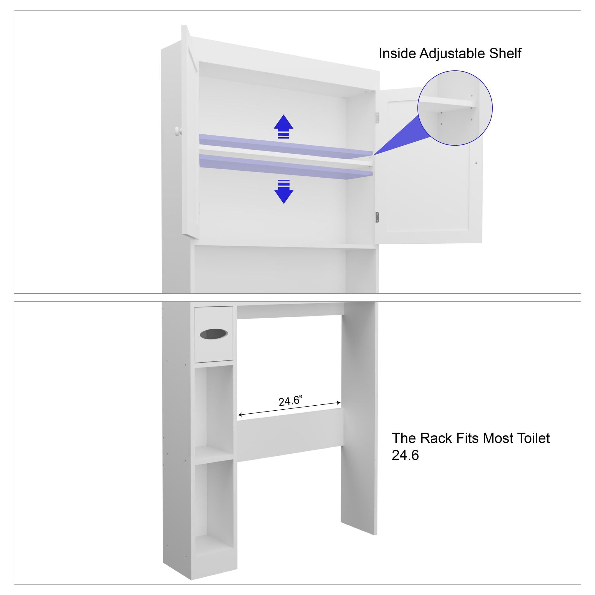 Over-the-Toilet Storage Cabinet, 2-Door Farmhouse Space-Saving Bathroom Rack for Restroom, Laundry, White
