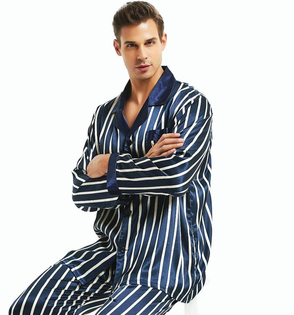 LONXU Men's Sleepwear Silk Satin Luxury Nightwear PJS Sets Plus SXXXXL