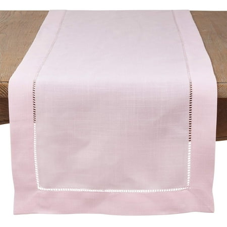 

Fennco Styles Classic Hemstitched Border Solid Color Table Runner 16 W x 72 L - Pink Rectangle Table Cover for Dining Table Banquets Holiday Harvest Fall Home Décor and Everyday Use
