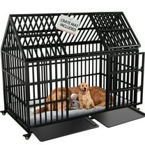 Heavy Duty Dog Crate 54 inch with Mat Indestructible Pet Dog Cage Crate Kennel with Roof Top 2 Doors Removable Trays, Lockable Wheels Escape-Proof for High Anxiety Large /Extra Large Dogs