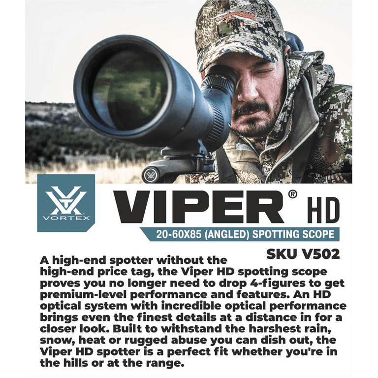 Vortex Optics Viper HD 20-60x85 Angled Spotting Scope with Hat and Pen 