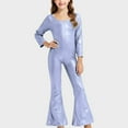 thumbnail image 4 of UQJfacai Girls Sparkly Jumpsuits Glitter Long Sleeve Cocktail Party Crew Neck Bodycon Flared Long Pants Rompers Onesies 2-17 Years, 4 of 5