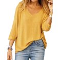 thumbnail image 1 of Nlife Women 3/4 Sleeve V Neck Solid Color Top, 1 of 3