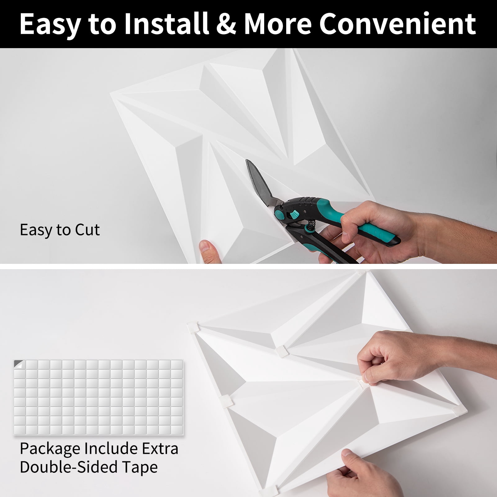 20-Pack 11.8" x 11.8" PVC 3D Wall Panels - Diamond Design Textured Decorative Panel With Peel & Stick Mounting Tape, Easy Install for Home & Office
