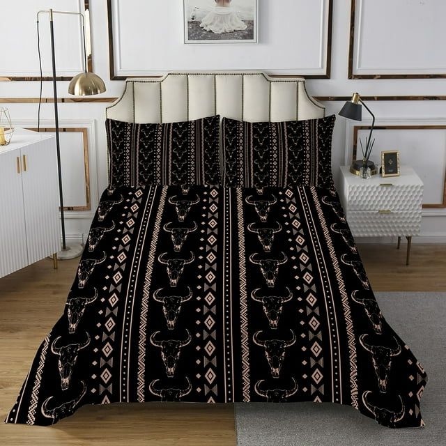 Erosebridal Aztec Bedspread Sets Queen Size for Adult, Sheep Skeleton Bed Quilt, Geometric Stripe Decor