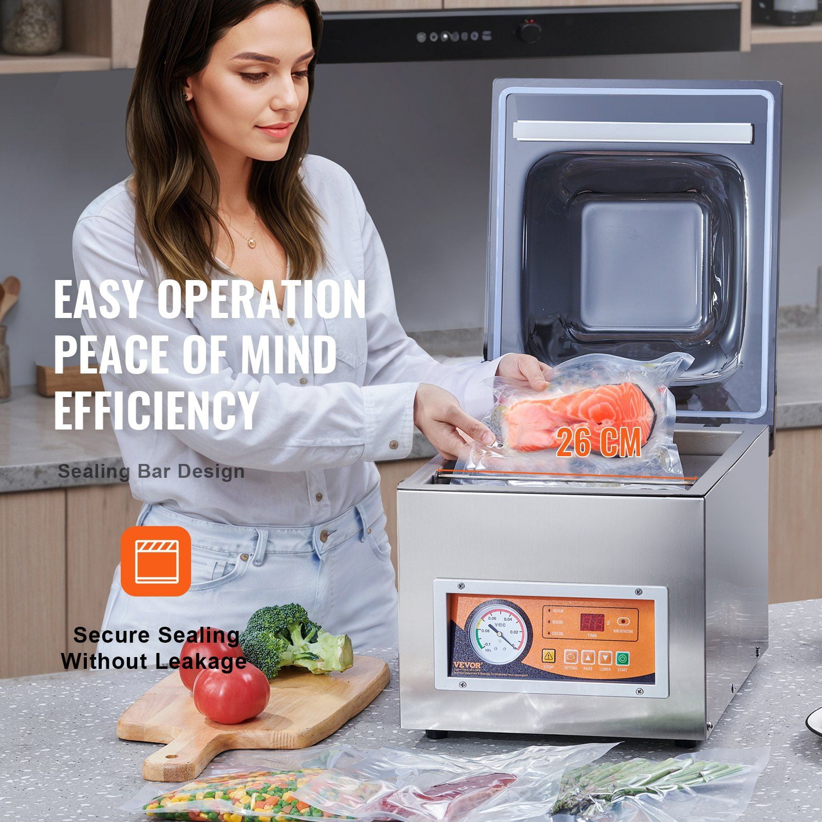 Chamber Vacuum Sealer, 260W Sealing Power, Vacuum Packing Machine for Wet Foods, Meats, Marinades and More, Compact Size with 10.2" Sealing Length, Applied in Home Kitchen and Commercial Use