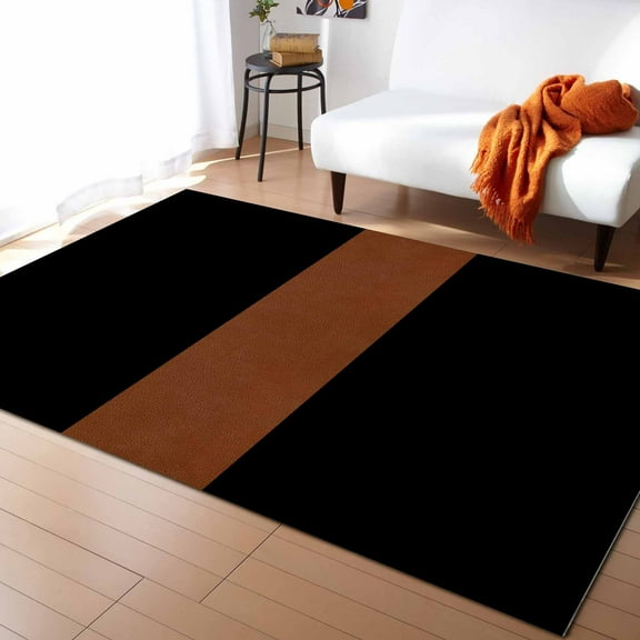 Boho Area Rug 5'x7' Black and Brown Striped Tribal Farmhouse Style Washable Area Rugs Non Shedding Floor Carpet Rubber Backing Non-Slip Indoor Mats for Living Room Bedroom Kitchen