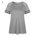 thumbnail image 1 of Camiseta de mujer Vogacara con estampado de rayas manga corta cuello redondo gris L, 1 of 7