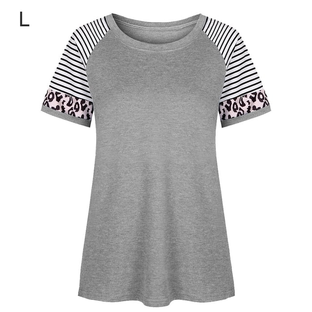 Camiseta de mujer Vogacara con estampado de rayas manga corta cuello redondo gris L