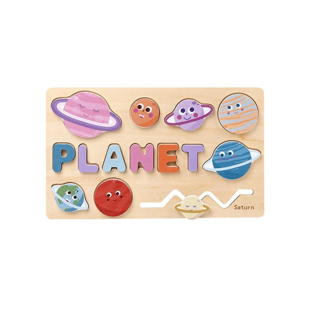 Rompecabezas interactivos de memoria para niños pequeños, rompecabezas cognitivos de madera para jugar. Planeta