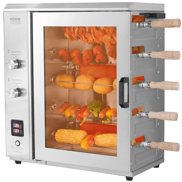 VEVOR Shawarma Grill Machine, 5 Strings of Barbecue Capacity, Chicken Shawarma Cooker Machine with 2 Burners, Gas Vertical Broiler Gyro Rotisserie Oven Doner Kebab Machine
