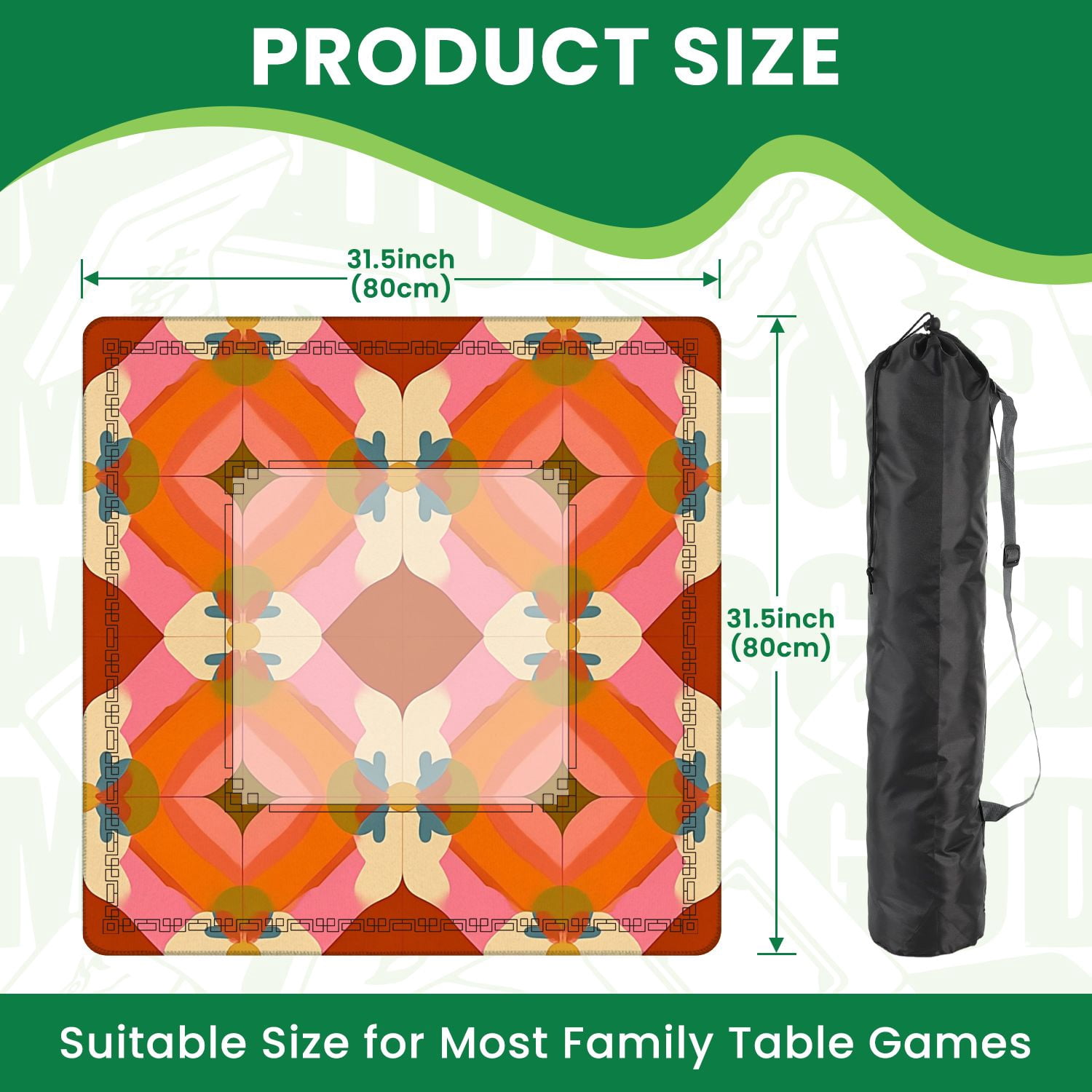 Mahjong Mat 31.5" x 31.5" 70 s Retro Seamless 60s 70s Aesthetic Style Non-Slip Noise Reduction American Mahjong Tiles Table Cover for Dominoes Poker Card Board Games Gift