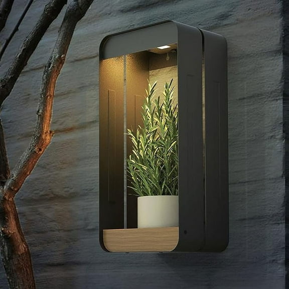 GRANDPATIO Outdoor Wall Lights Steel LED Solar Power Wall Sconce Shelf, Black, L-Rectangle