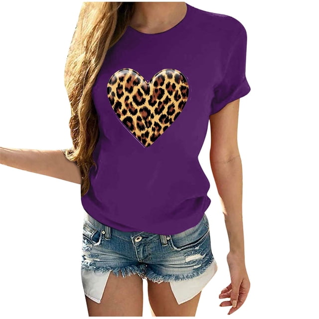 Camisetas de Manga Corta para Mujeres, Camiseta de Cuello Redondo Impresa de Moda, Primavera Y Verano Casual