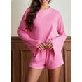 thumbnail image 2 of Michellecmm Women's 2 Piece Pajama Set, Round Neck Long Sleeve Loose Fitting Tops + Elastic Waist Shorts Solid Color Summer Lounge Outfits, 2 of 9