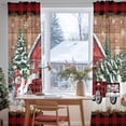 thumbnail image 3 of Red Plaid Christmas Sheer Curtains 108 Inches Long, Snowman Truck Xmas Tree Snowflake Wooden Light Filtering Window Curtains for Living Room, Rod Pocket Voile Sheer Drapes, 52"Wx108"L, 2 Panels, 3 of 9