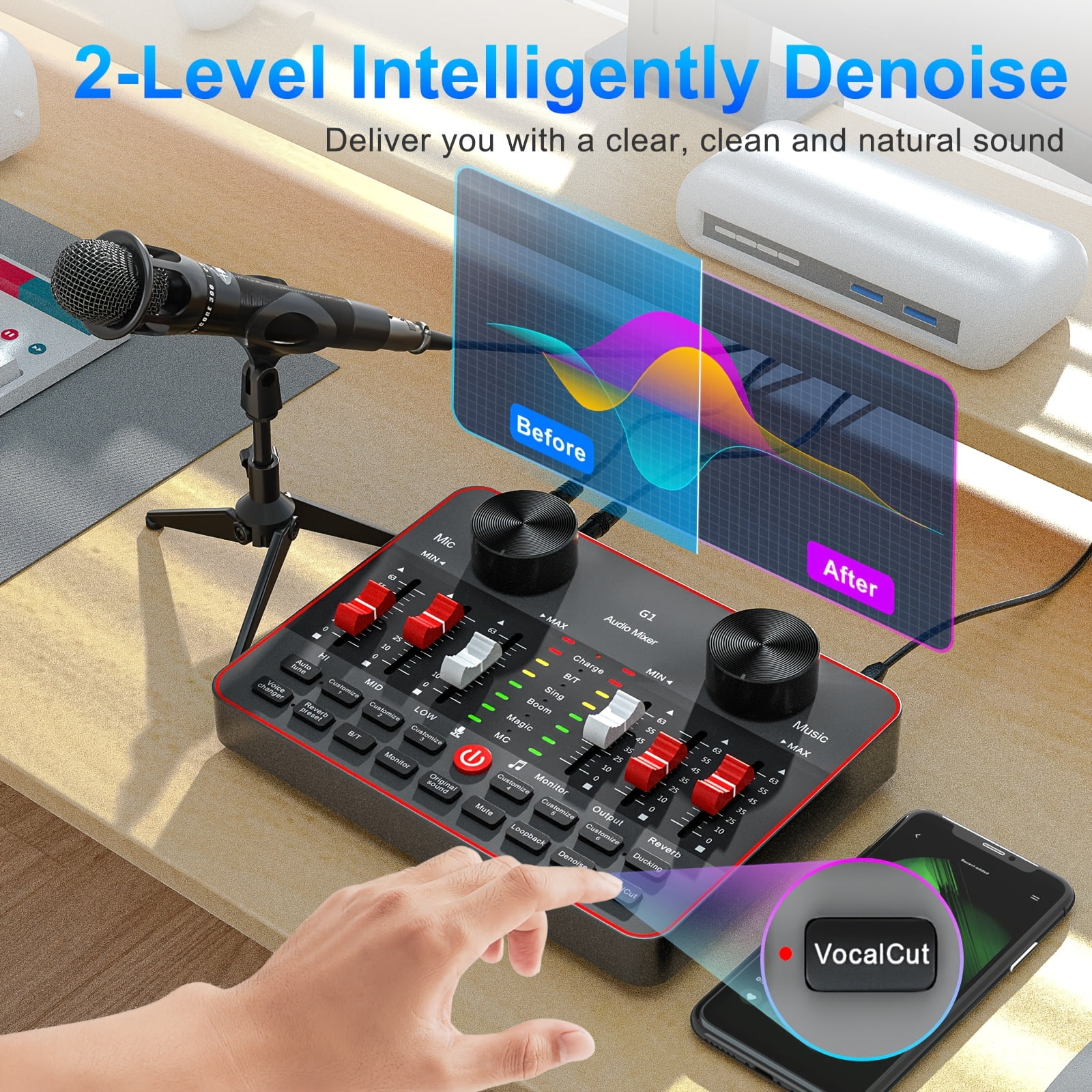 Professional Mixer Kit: Condenser & Dynamic Mic with Sound Card for Streaming, Podcast, Recording, Karaoke on Laptop & Mobile