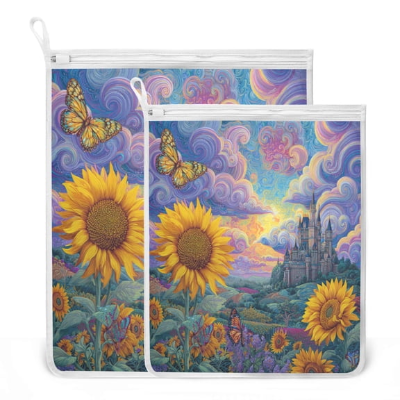 2 Pack Mesh Laundry Bags Castle and Beautiful Garden Durable Polyester Wash Bags with Zipper 2 Sizes Reusable Delicates Bag for Washing Machine Travel Storage
