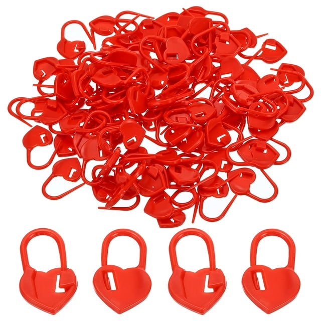 Marcadores de punto de ganchillo Uxcell, marcadores de tejido de plástico, marcador de punto de corazón con cierre, paquete de 100 en rojo