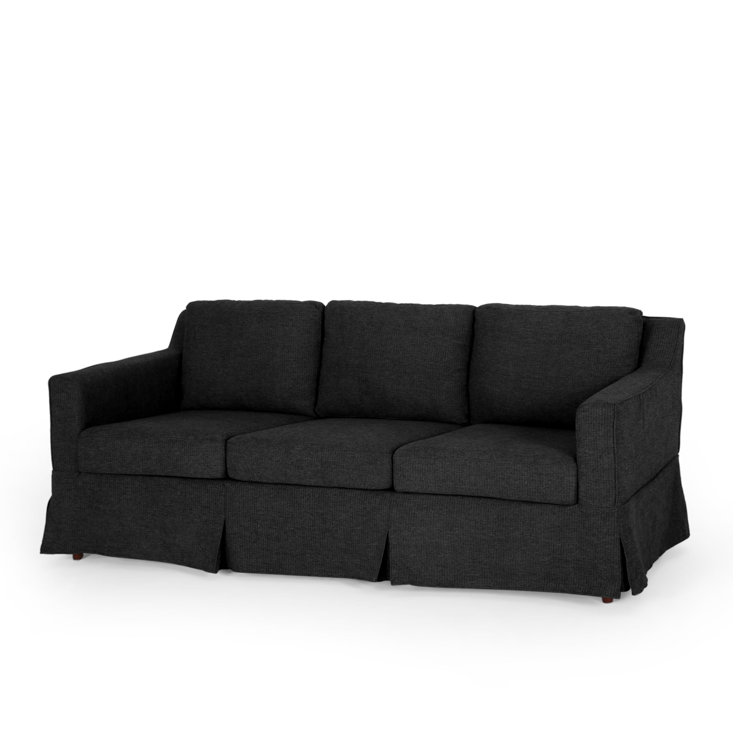 Noble House Pendroy Fabric 3 Seater Sofa with Skirt, Charcoal Stripes