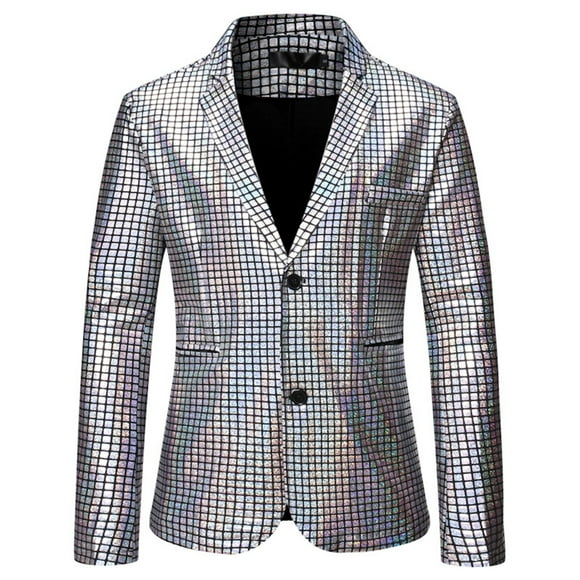 BOBOGOJP Men's Linen Suit Jacket for Men Casual Linen Blazers for Men Summer Wear Sports Coats Linen Suit Blazer for Wedding Party (Silver,M)