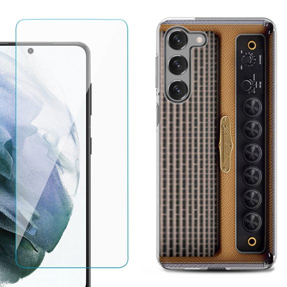 Shockproof Fashion Phone Case for Samsung Galaxy S23 5G, with Tempered Glass Screen Protector, by OneToughShield ® - Guitar Amp