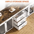 thumbnail image 4 of Wiilayok 94.5" Dog Crate Furniture for 2 Large Medium Dogs, Wooden Dog Kennel TV Stand with 3 Storage Drawers, 4 Bowls & Locks, White Brown Indoor Dog House, 4 of 9
