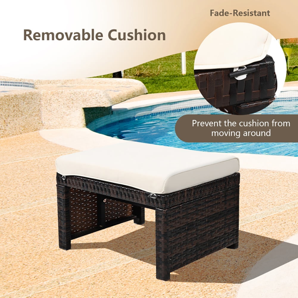 Aimee Lii 2 Pieces Patio Rattan Ottomans with Soft Cushion for Patio and Garden, Outdoor Patio Furniture Set, White