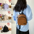 thumbnail image 6 of Casual Simple Corduroy Student Bookbags Solid Color Mini Backpack Traveling Backpacks BROWN, 6 of 8