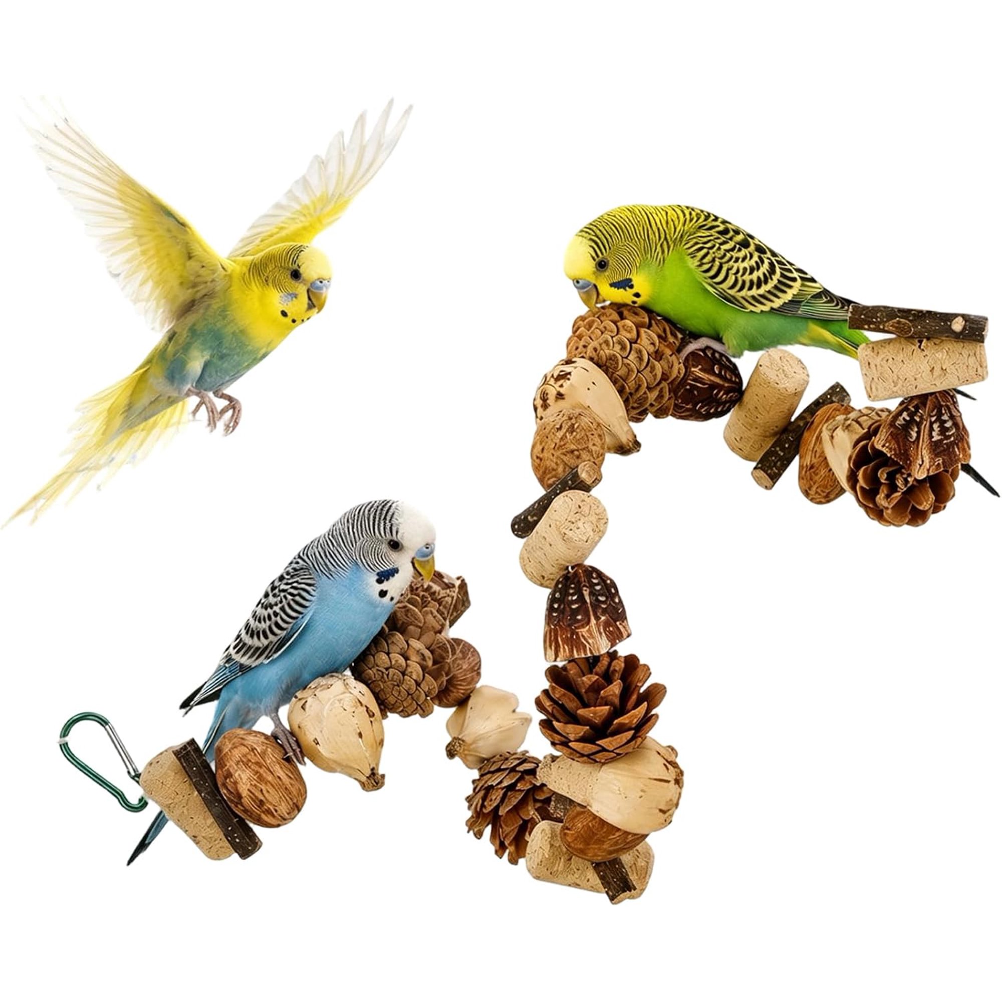 Flexible Natural Wood Spiral Bird Perch, 27.5in Hanging Bird Chew Toy, Cage Accessories for Conure, Cockatiel, Parrotlet, Lovebird, Budgie, Parakeet (Style C)